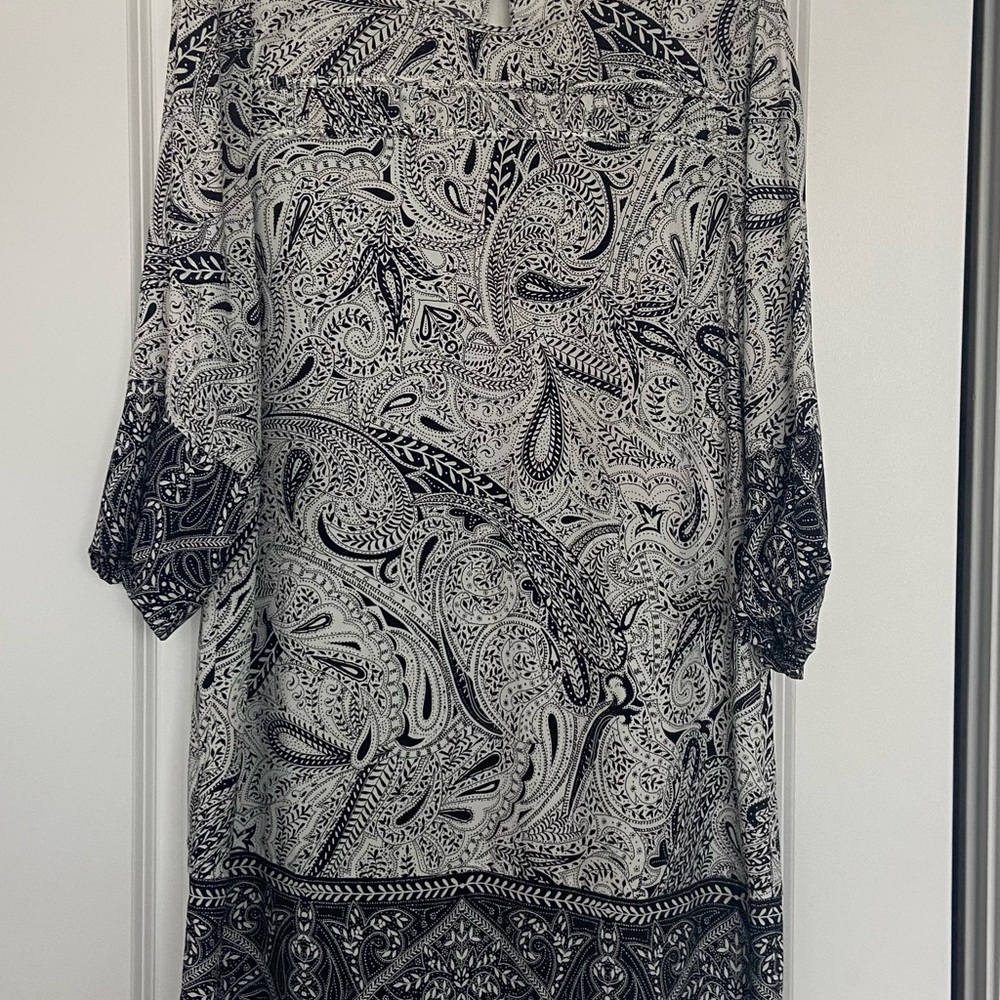 LOFT Black and White Paisley Midi Dress